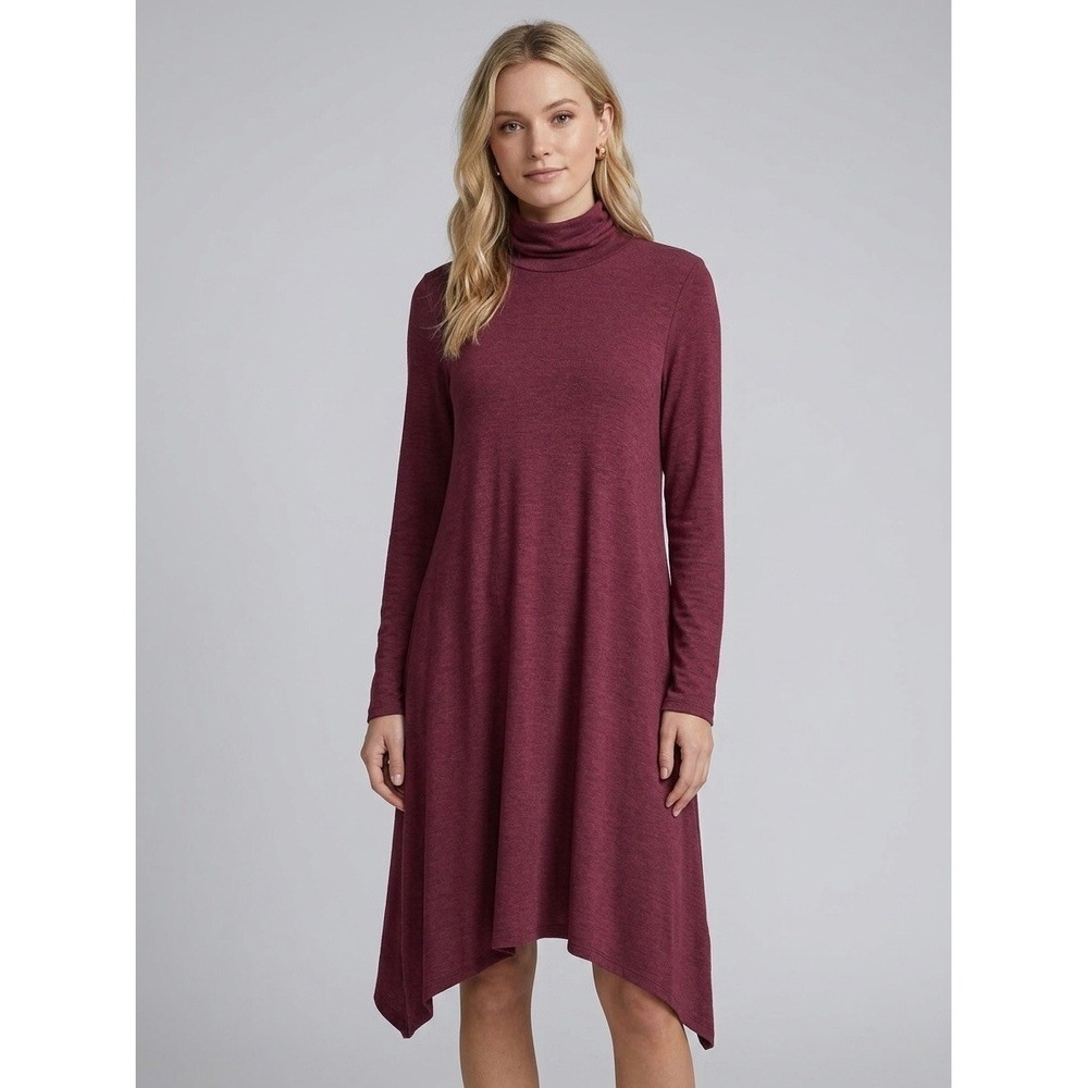 Maeve Anthropologie Burgundy Turtleneck Handkerchief Hem Swing Dress Large L